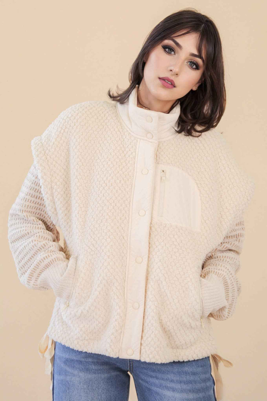 NJ90437-Soft Textured Woven Vest W/ Side Tie