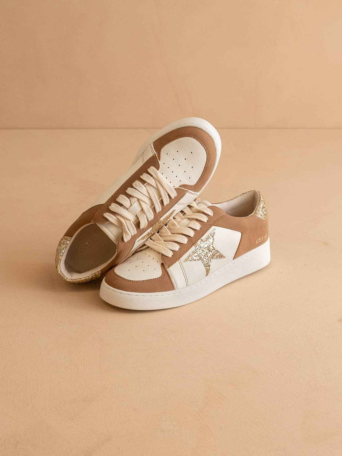 The Liberty | Camel Glitter Star Sneaker