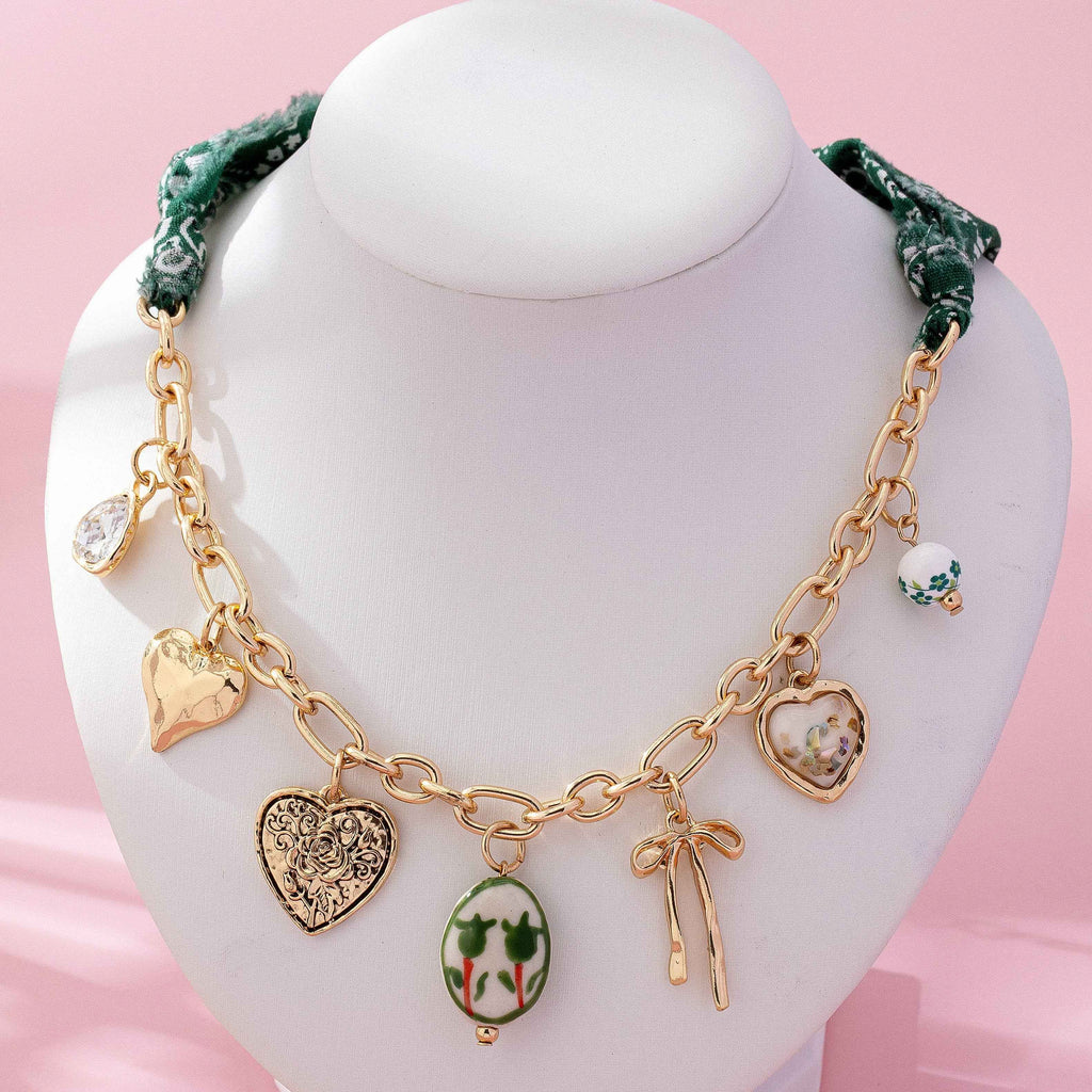 SCARF CHARM NECKLACE-PORCELAIN HEART BOW | 80N92717