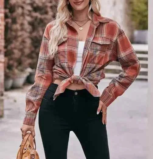 Women's Casual Fashion Oversized Loose Plaid Shirt