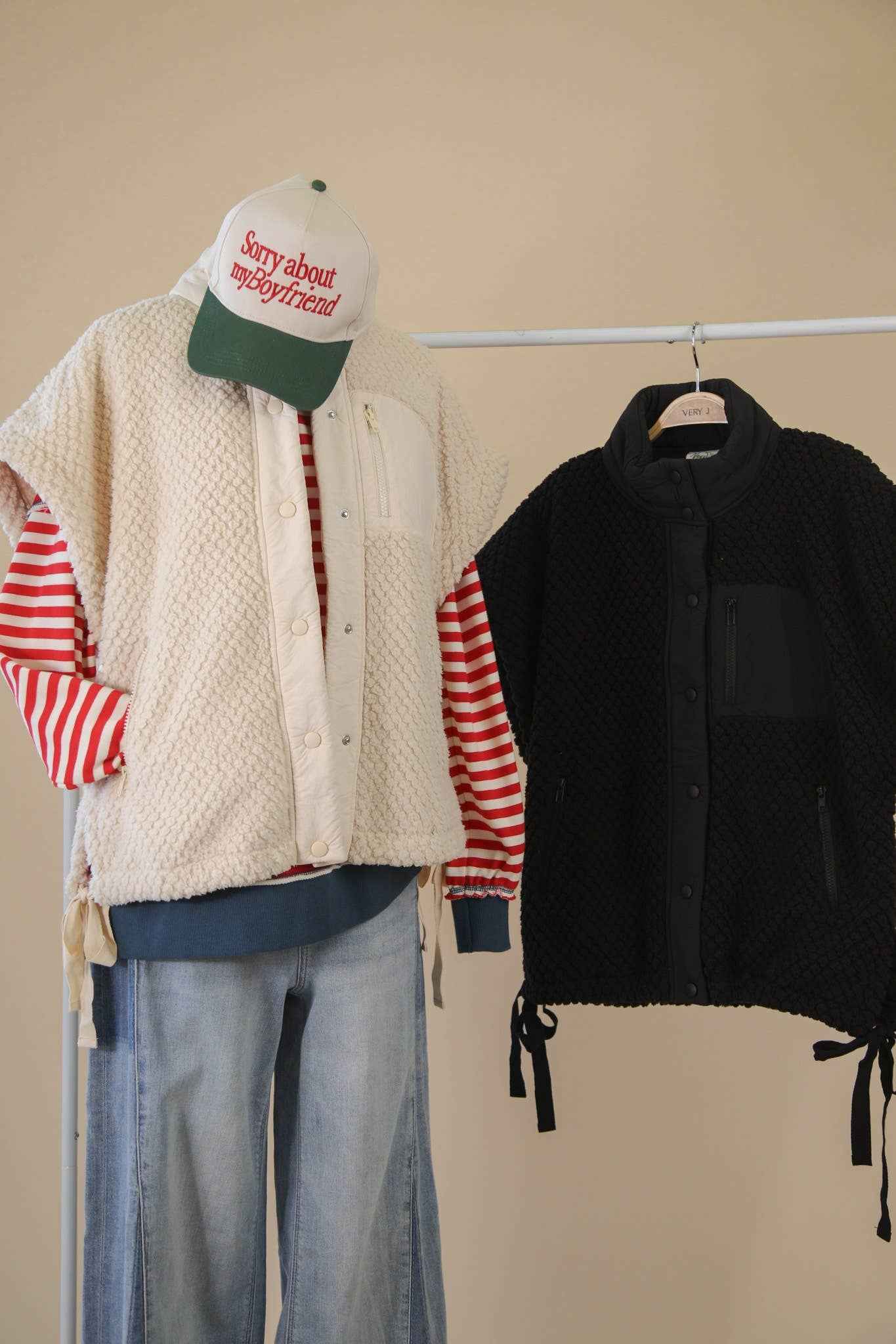 NJ90437-Soft Textured Woven Vest W/ Side Tie