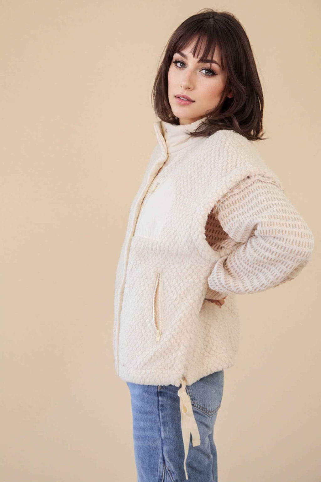 NJ90437-Soft Textured Woven Vest W/ Side Tie