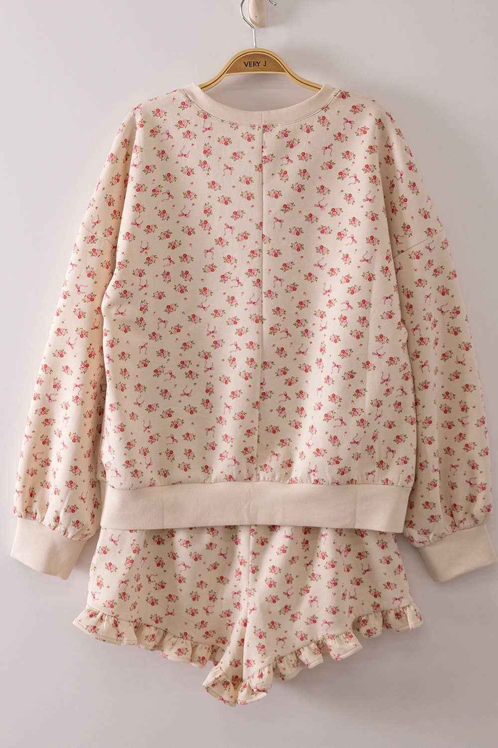 NT12635SET-Floral Printed Knit Comfy Top & Shorts Set