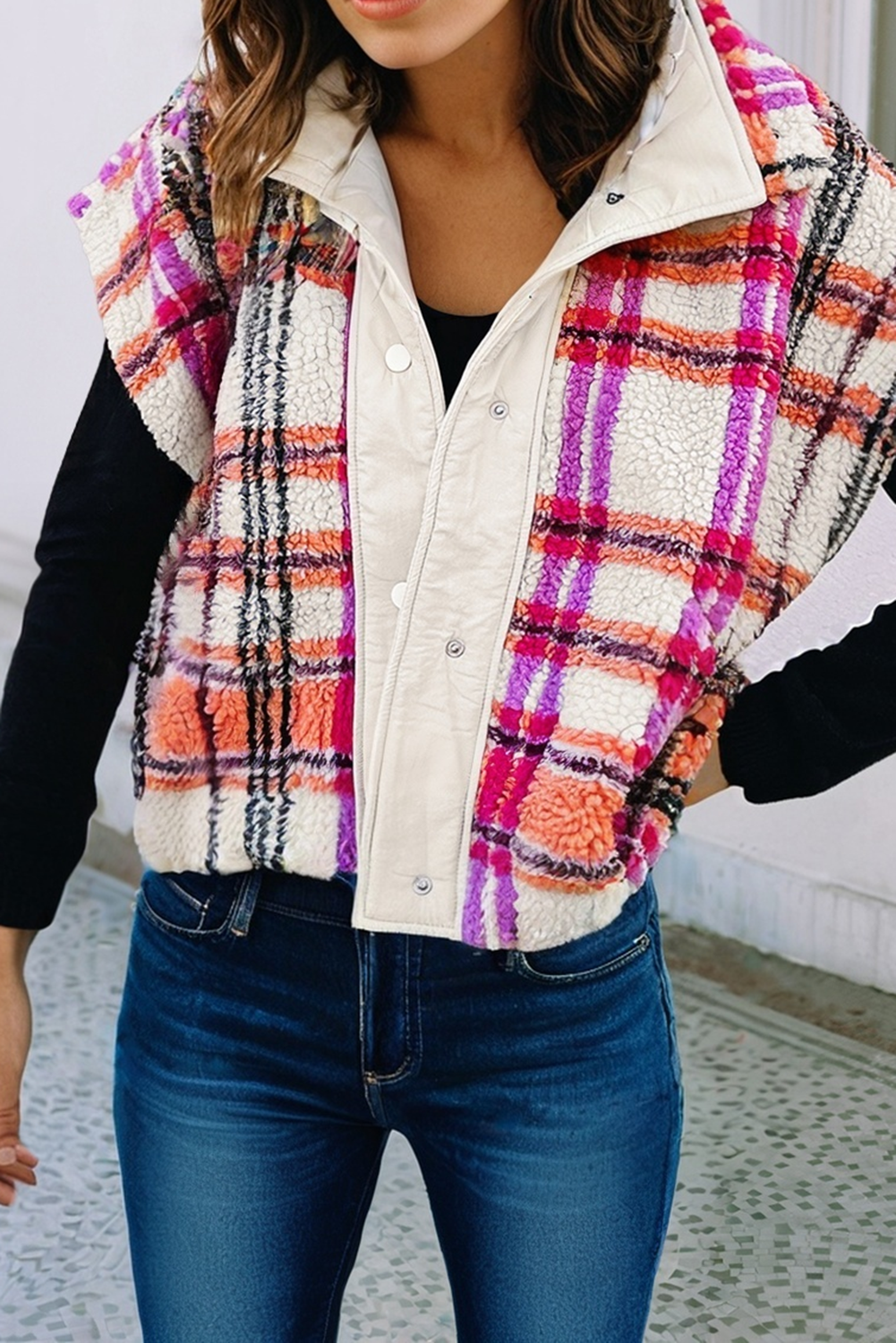 LDC Sherpa Plaid Jacket Vest - Birdie Lane Boutique
