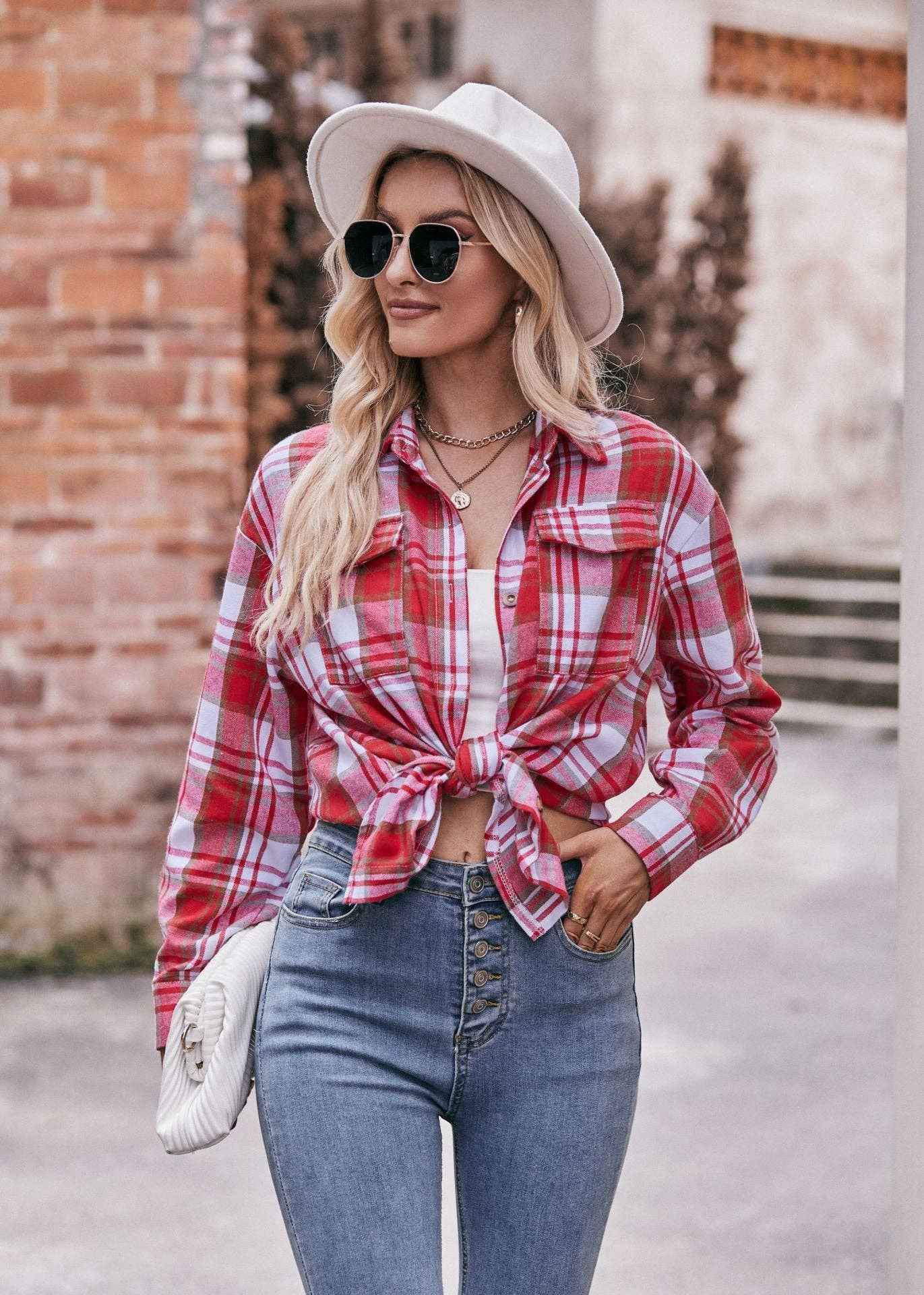 Women's Casual Fashion Oversized Loose Plaid Shirt