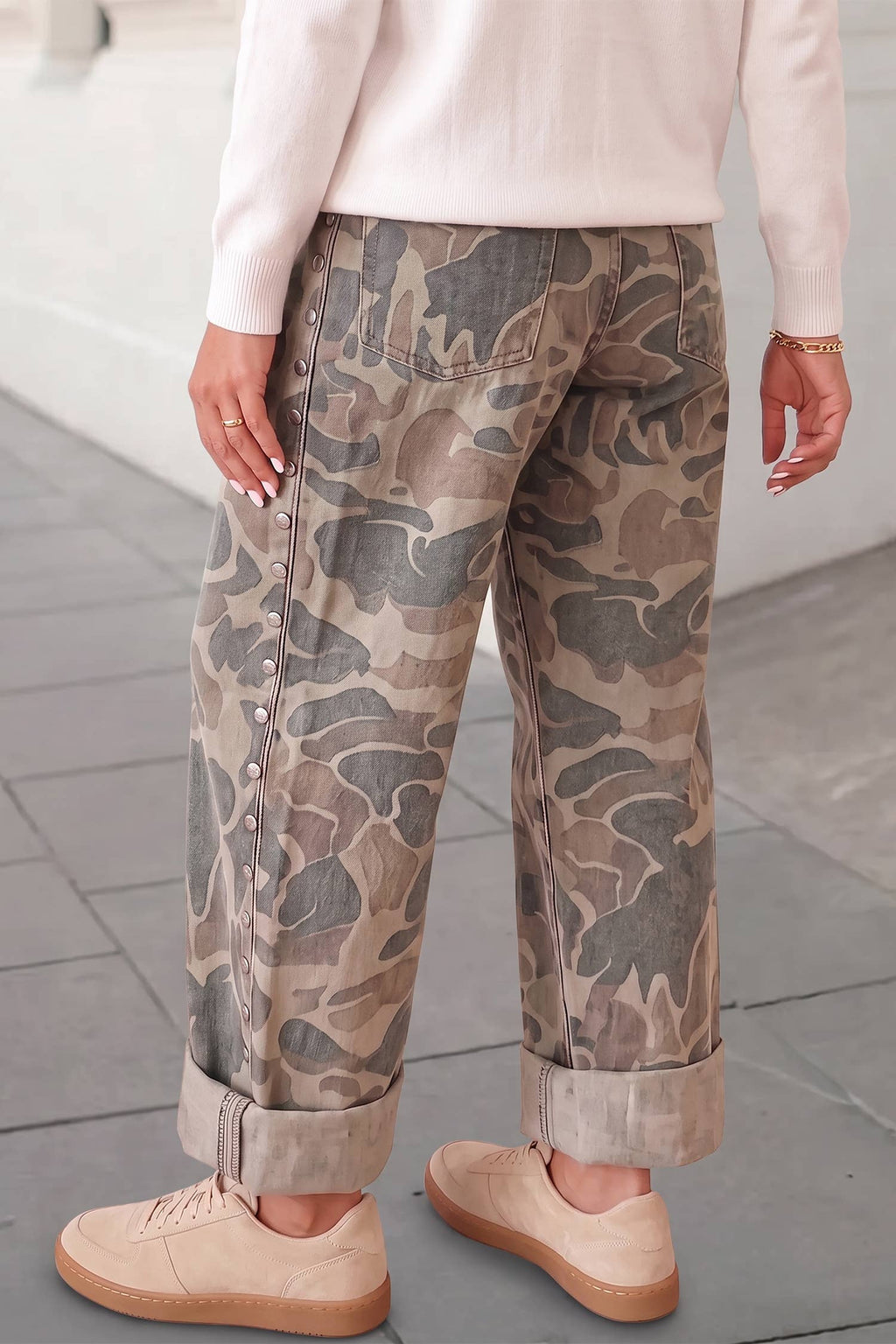 Camo Print Studded Straight Loose Jeans | Expected by 10/25