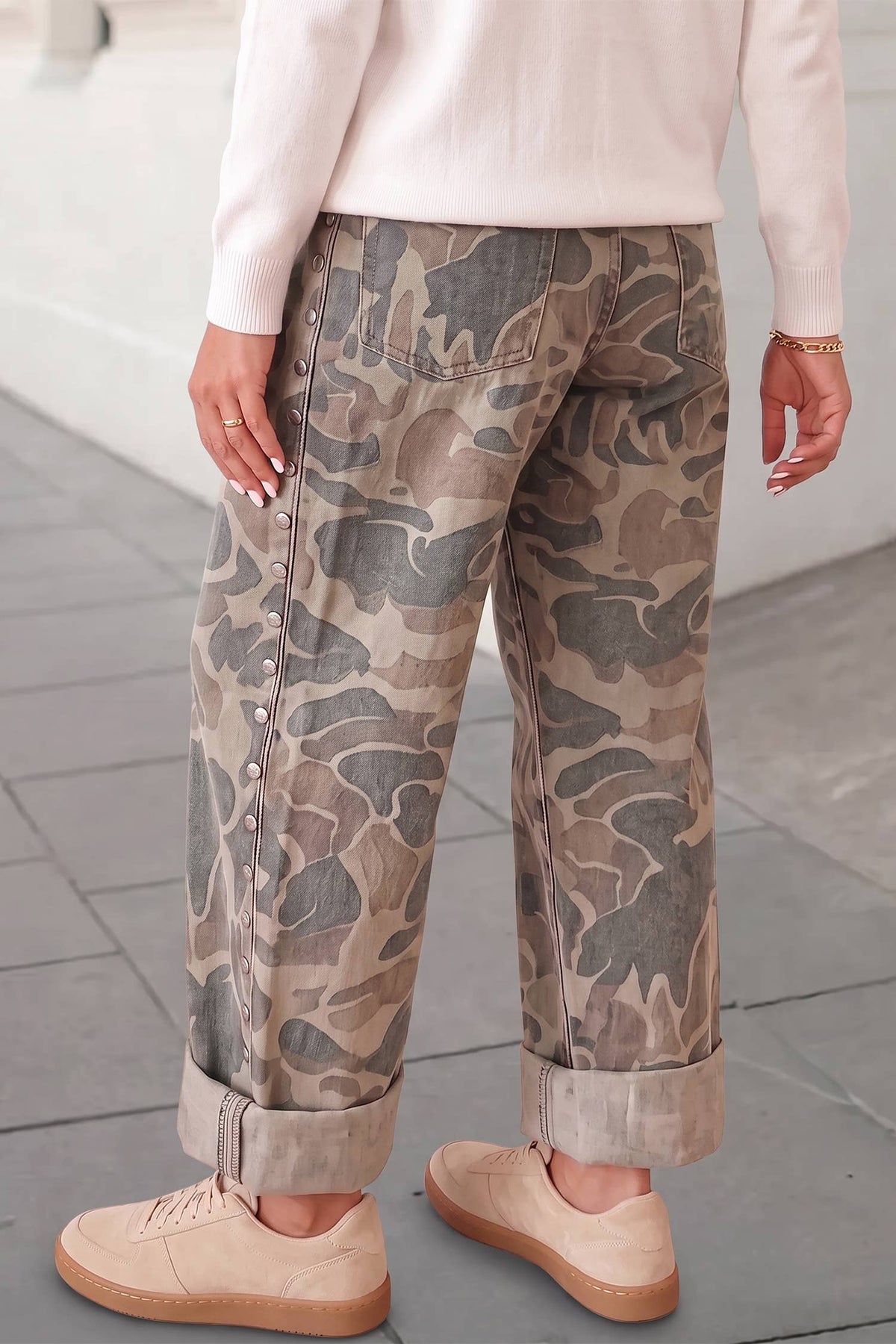 Camo Print Studded Straight Loose Jeans | Expected by 10/25