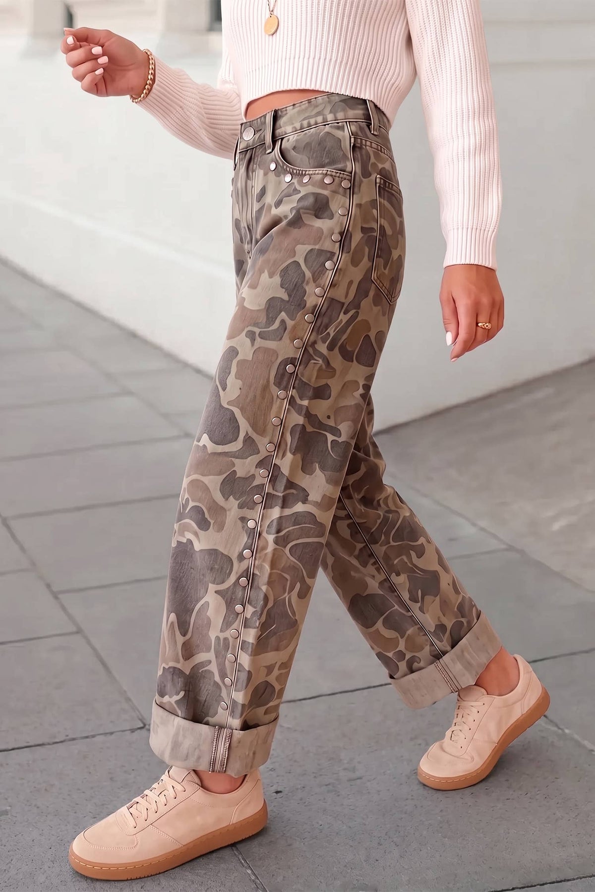 Camo Print Studded Straight Loose Jeans | Expected by 10/25