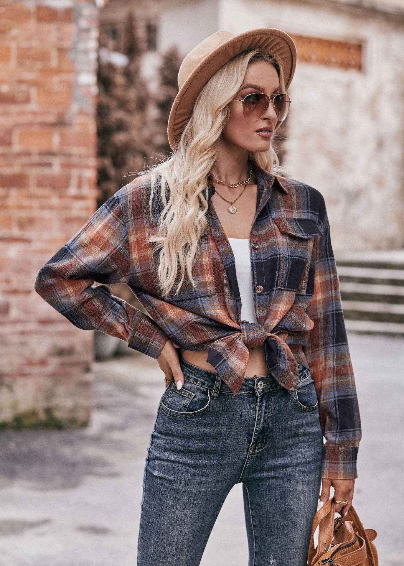 Women's Casual Fashion Oversized Loose Plaid Shirt