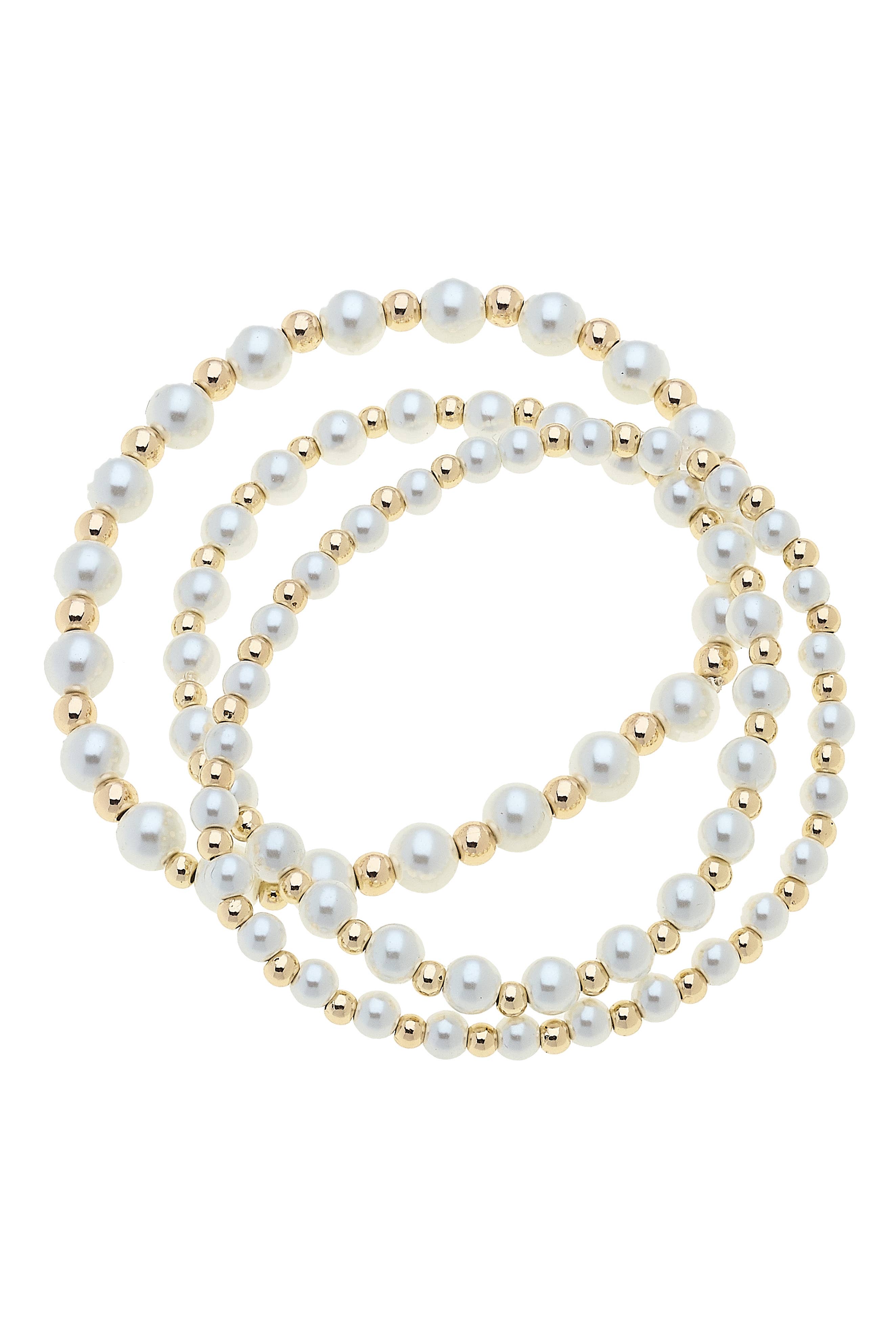 Annalise Pearl Beaded Stretch Bracelet Set of 3 in Ivory - Birdie Lane Boutique
