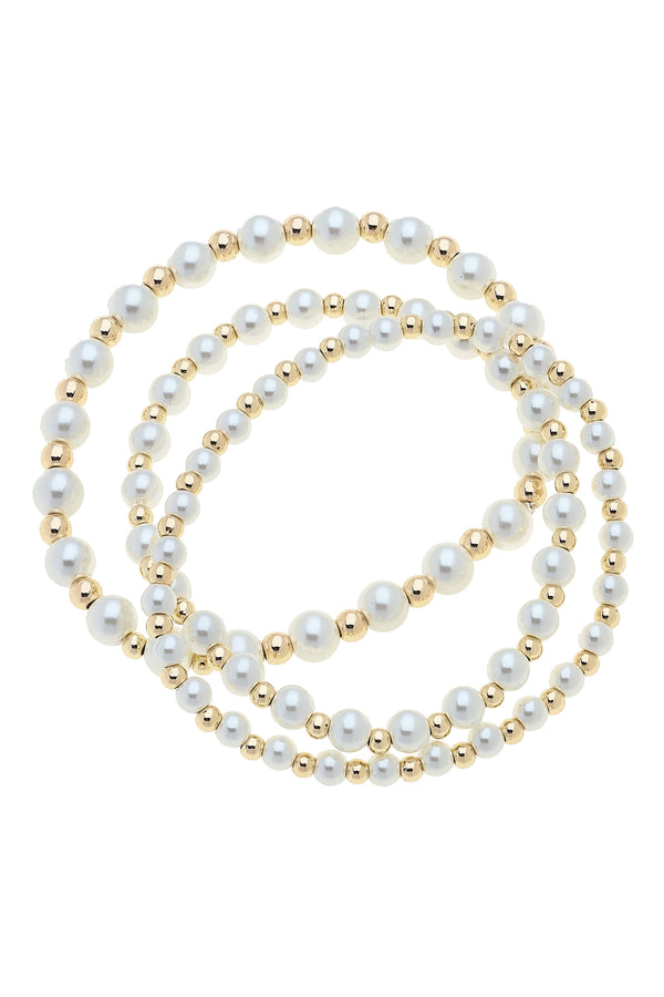 Annalise Pearl Beaded Stretch Bracelet Set of 3 in Ivory - Birdie Lane Boutique
