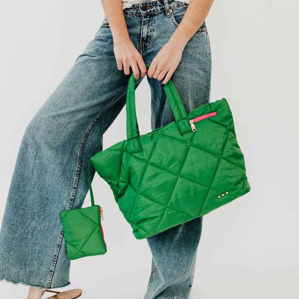 Presley Puffer Quilted Tote Bag With Pouch