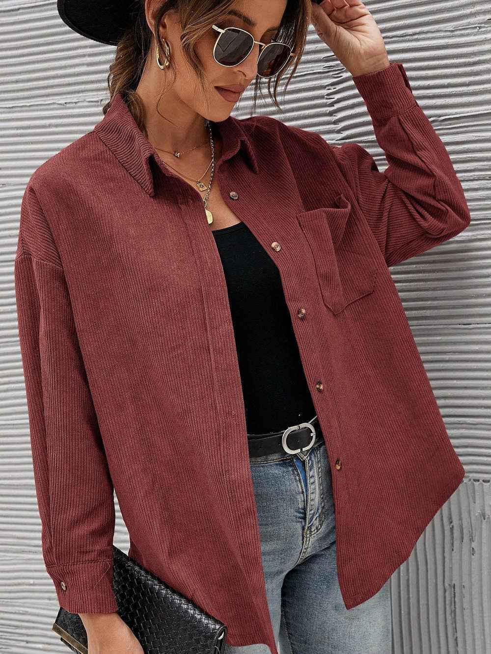 Oversized Corduroy Button-Up Shirt