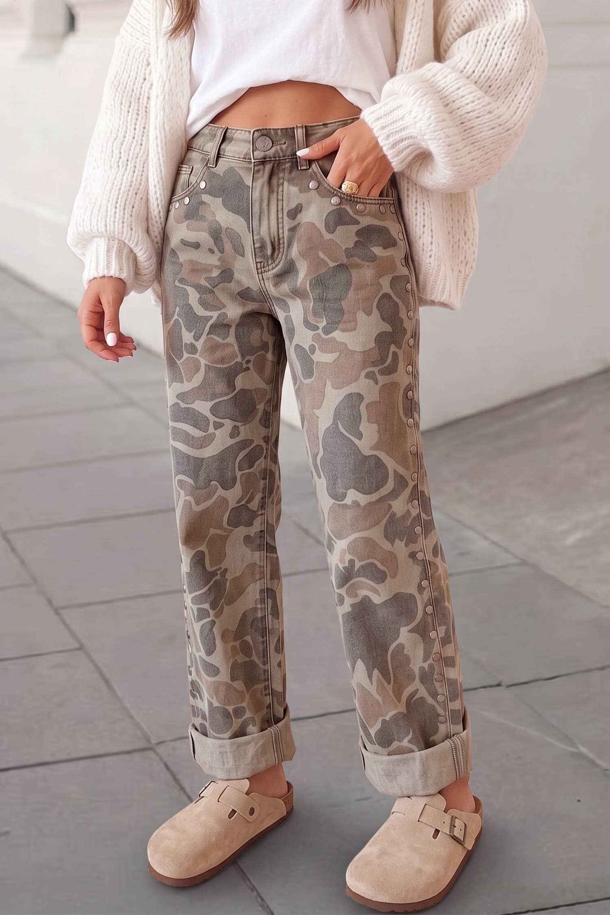 Camo Print Studded Straight Loose Jeans | 4-16 &  1X-4X