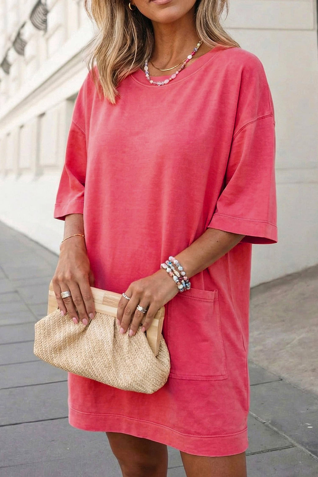 Solid Drop Shoulder Loose T Shirt Mini Dress | S-XL