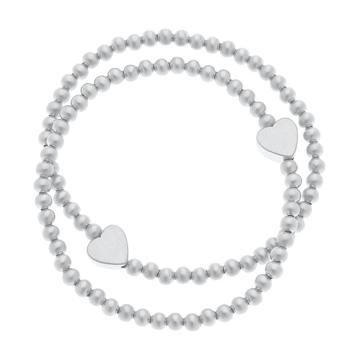 Isa Heart Ball Bead Stretch Bracelets (Set of 2) - Birdie Lane Boutique