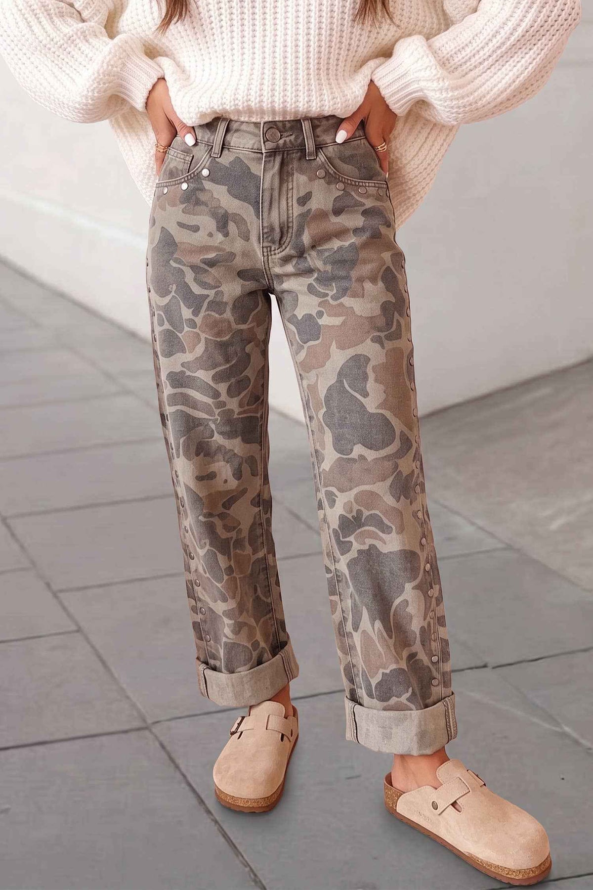 Camo Print Studded Straight Loose Jeans | 4-16 &  1X-4X