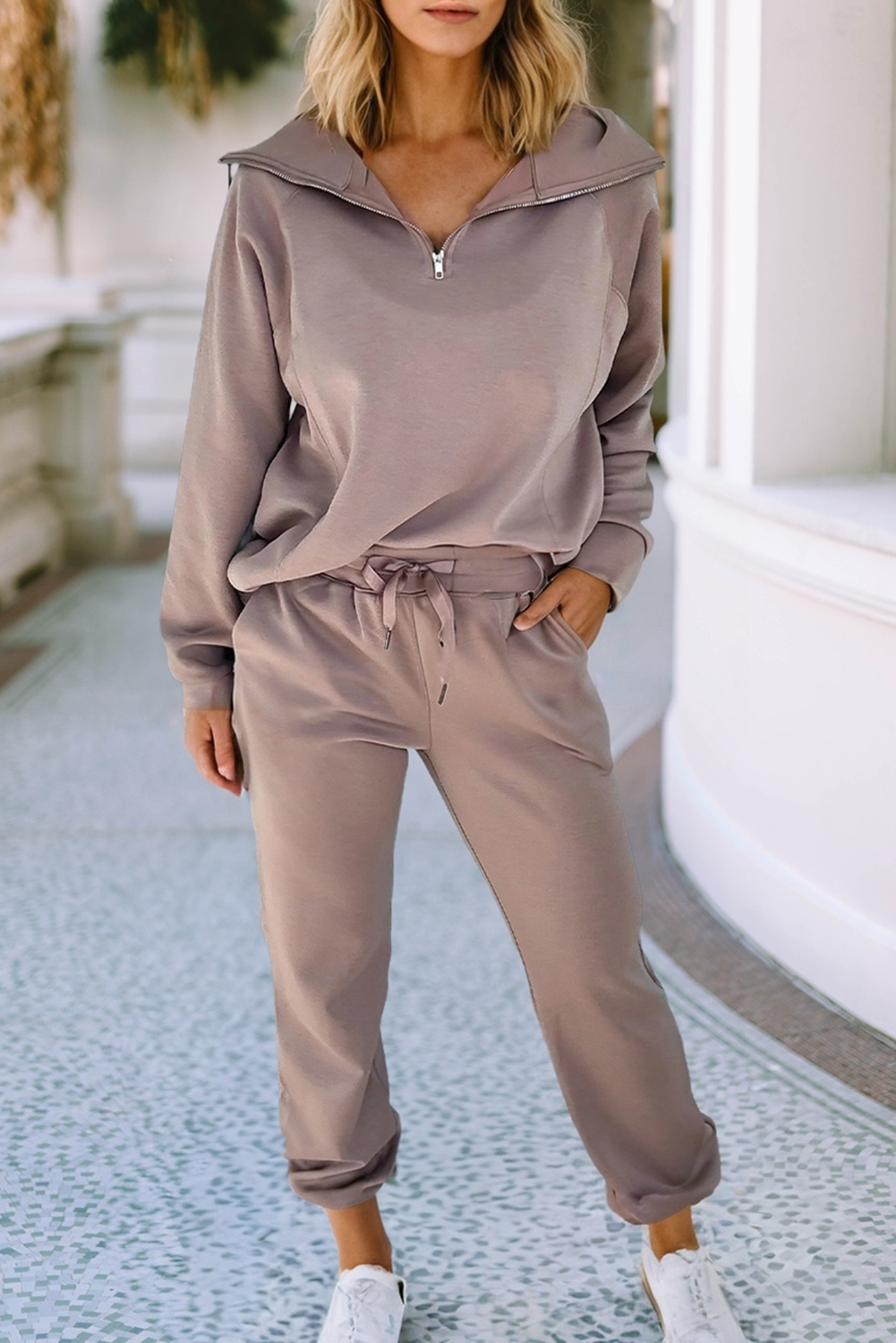 Zip Collar Long Sleeve Pants Set
