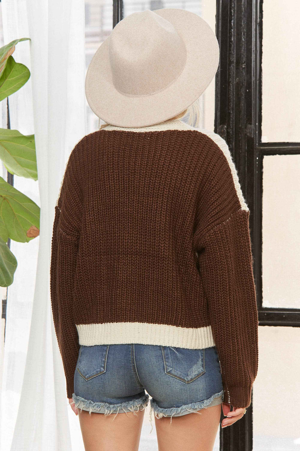 LESW3946-CROCHET PATCHWORK BUTTON-UP CARDIGAN