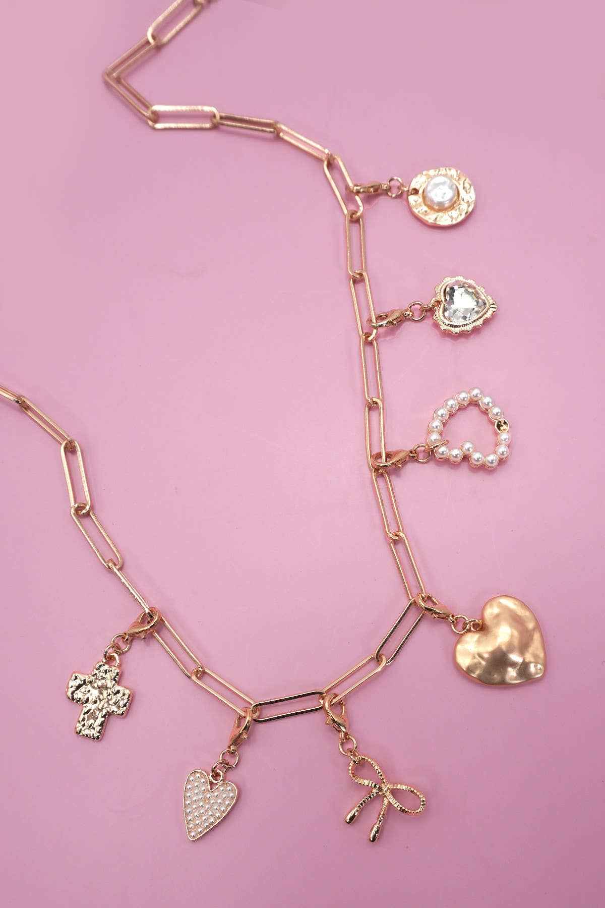 BOW HEART REMOVABLE MULTI CHARM NECKLACE