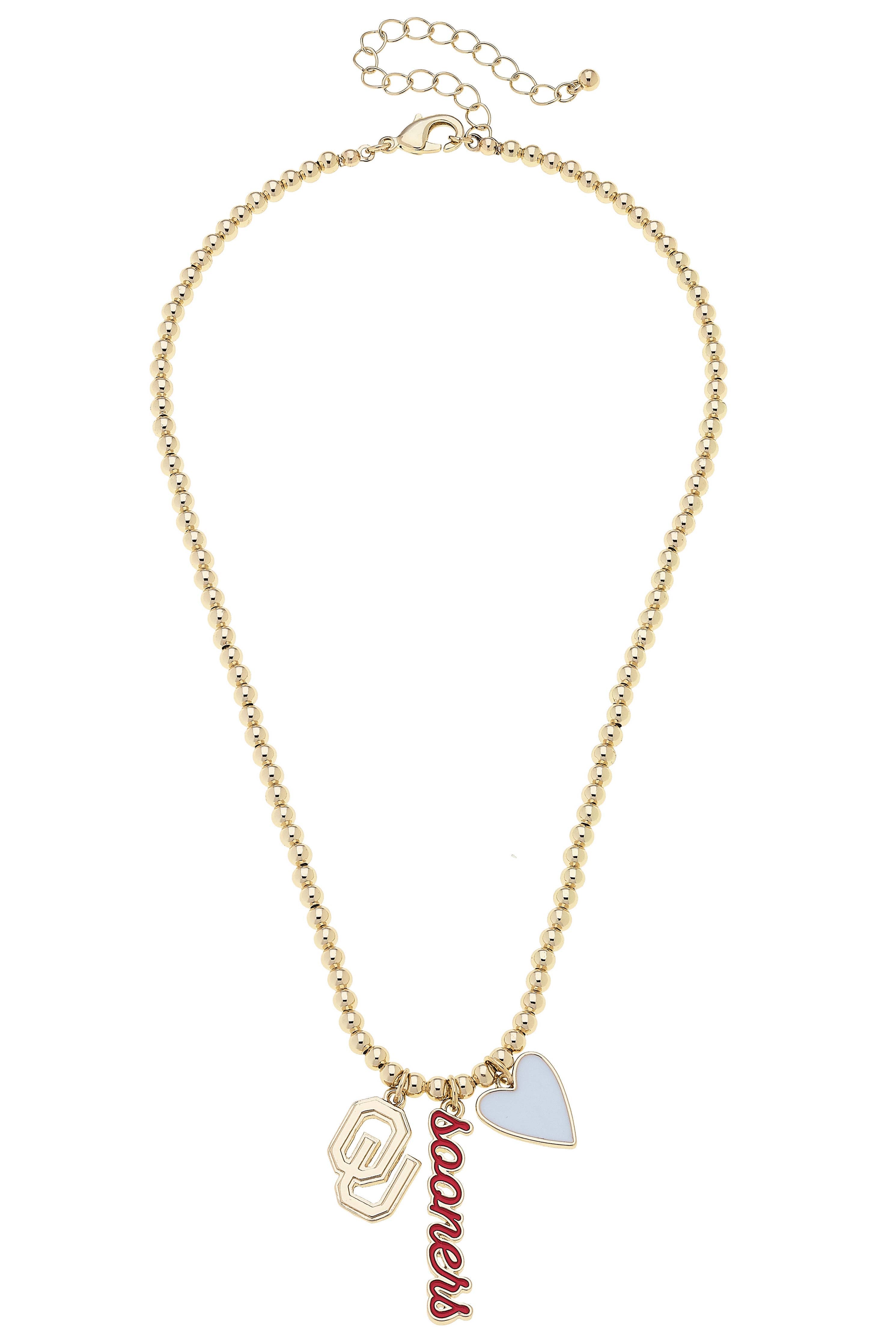 Oklahoma Sooners Ball Bead Charm Necklace in Shiny Gold - Birdie Lane Boutique