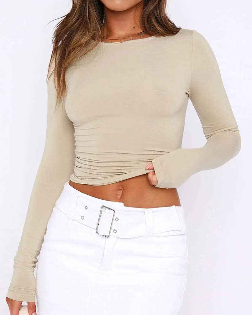 Sweetkama Ladies Solid Color Long Sleeves Casual Tee