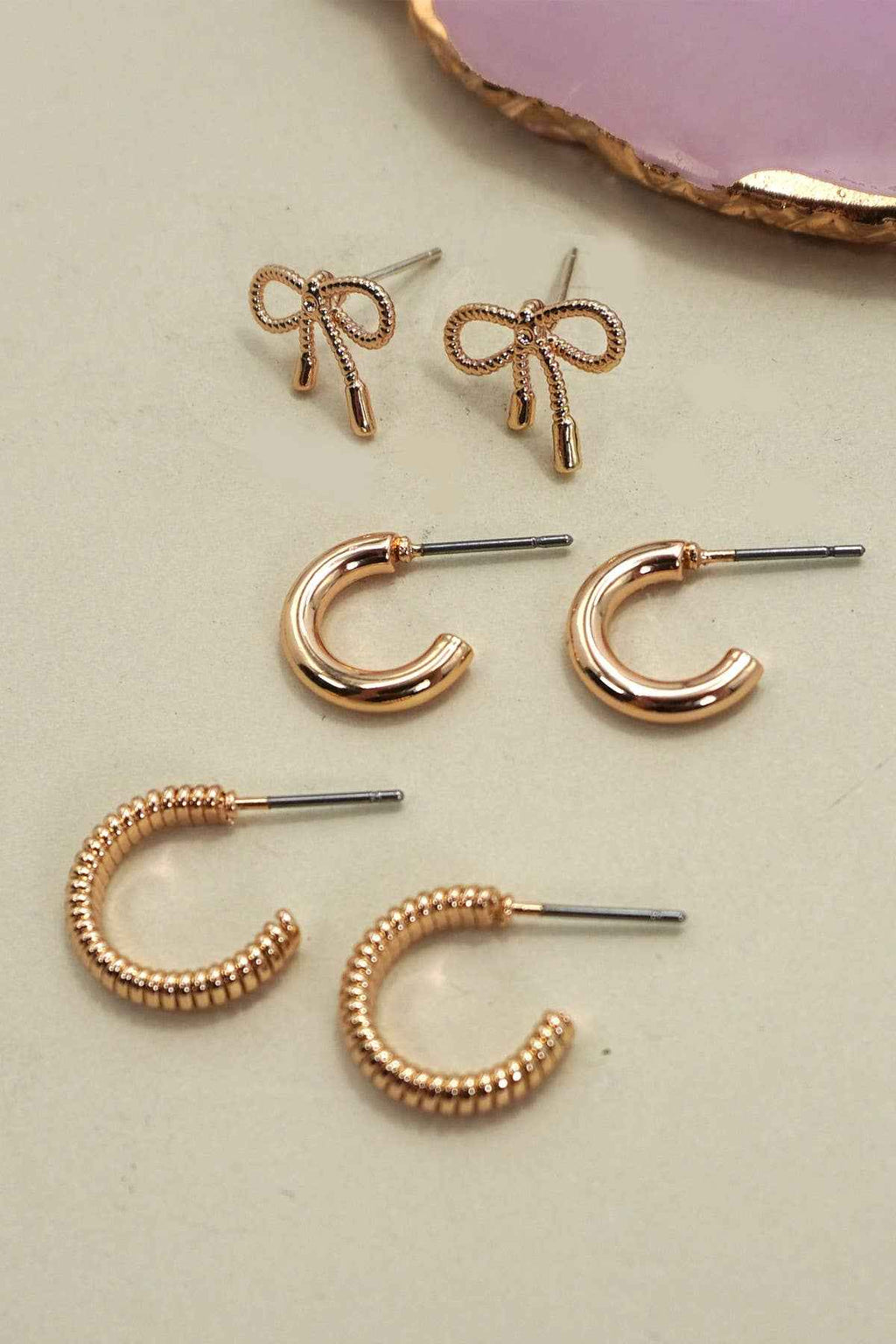 MINI BOW HUGGIE HOOP TRIO EARRINGS | 80E6406