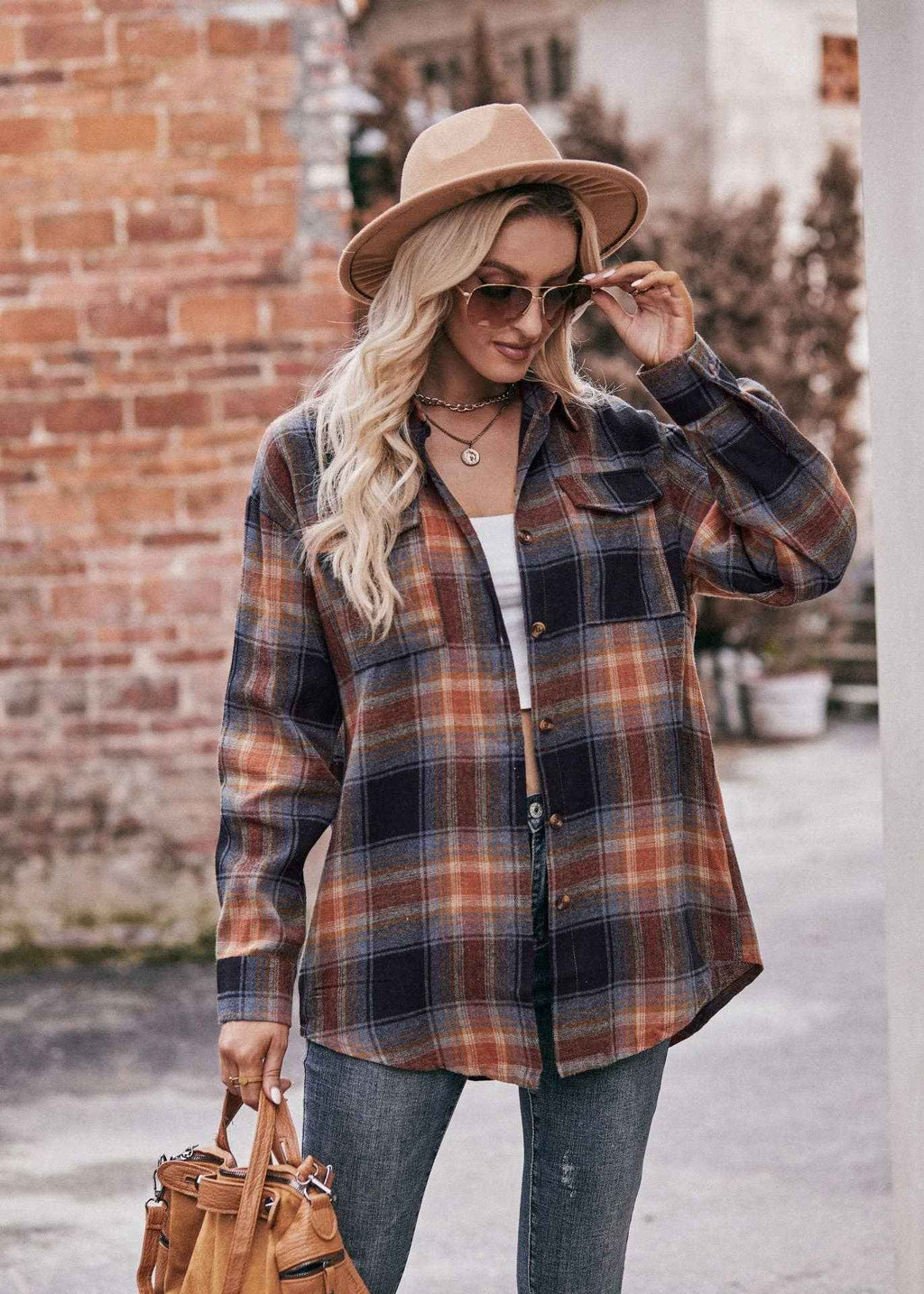 Women's Casual Fashion Oversized Loose Plaid Shirt