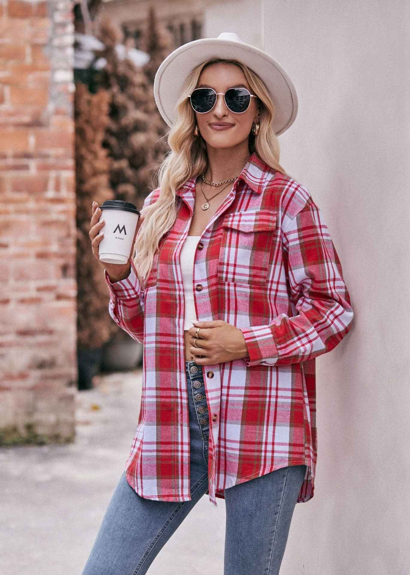 Women's Casual Fashion Oversized Loose Plaid Shirt