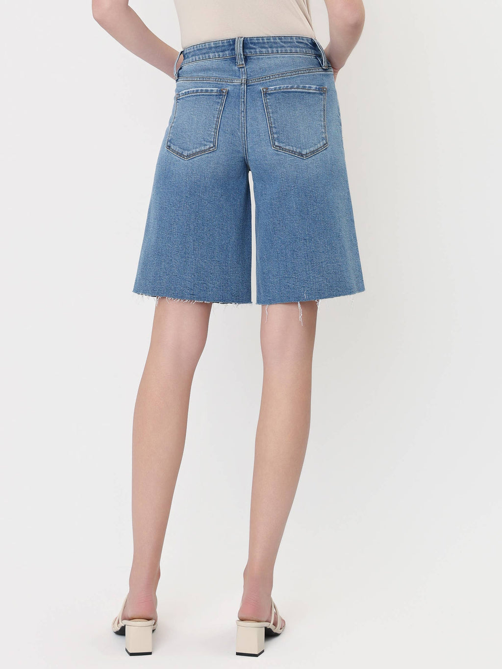 HIGH RISE WAIST TIE DENIM BERMUDA SHORTS