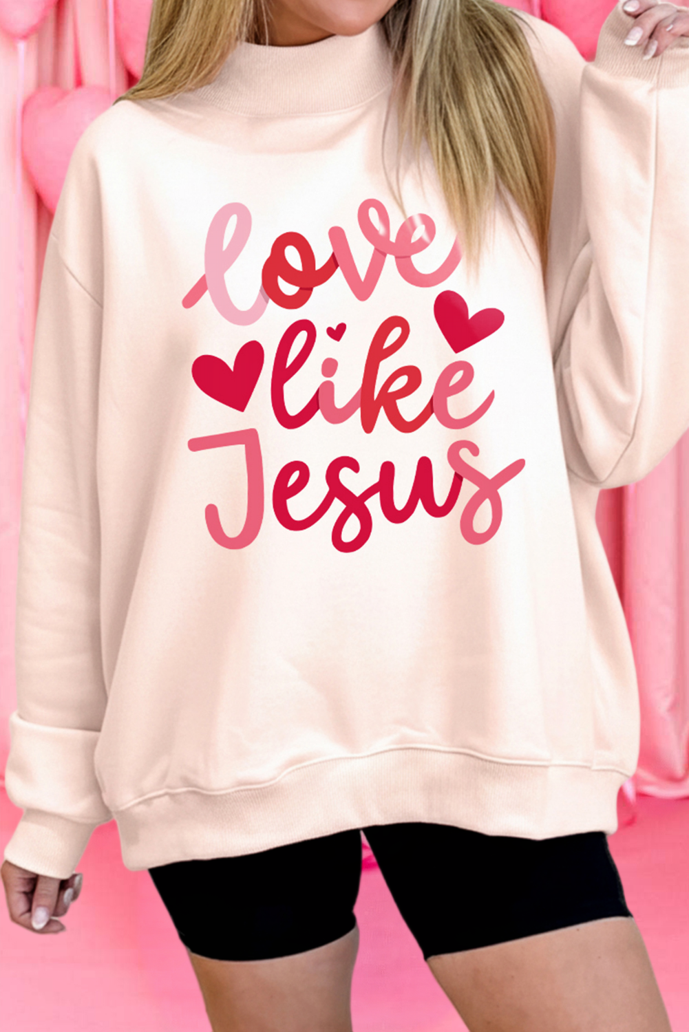 66love like Jesus Valentines Day Mock Neck Sweatshirt (S-XL)